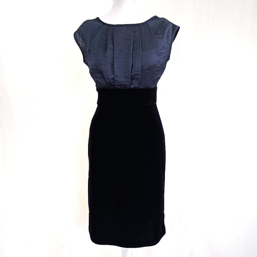 Stretch Velvet & Crinkle Chiffon High Waist Blouson Top Party Cocktail Dress 2